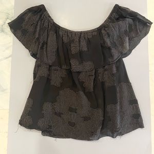 Wilfred (aritzia) off-shoulder black floral top